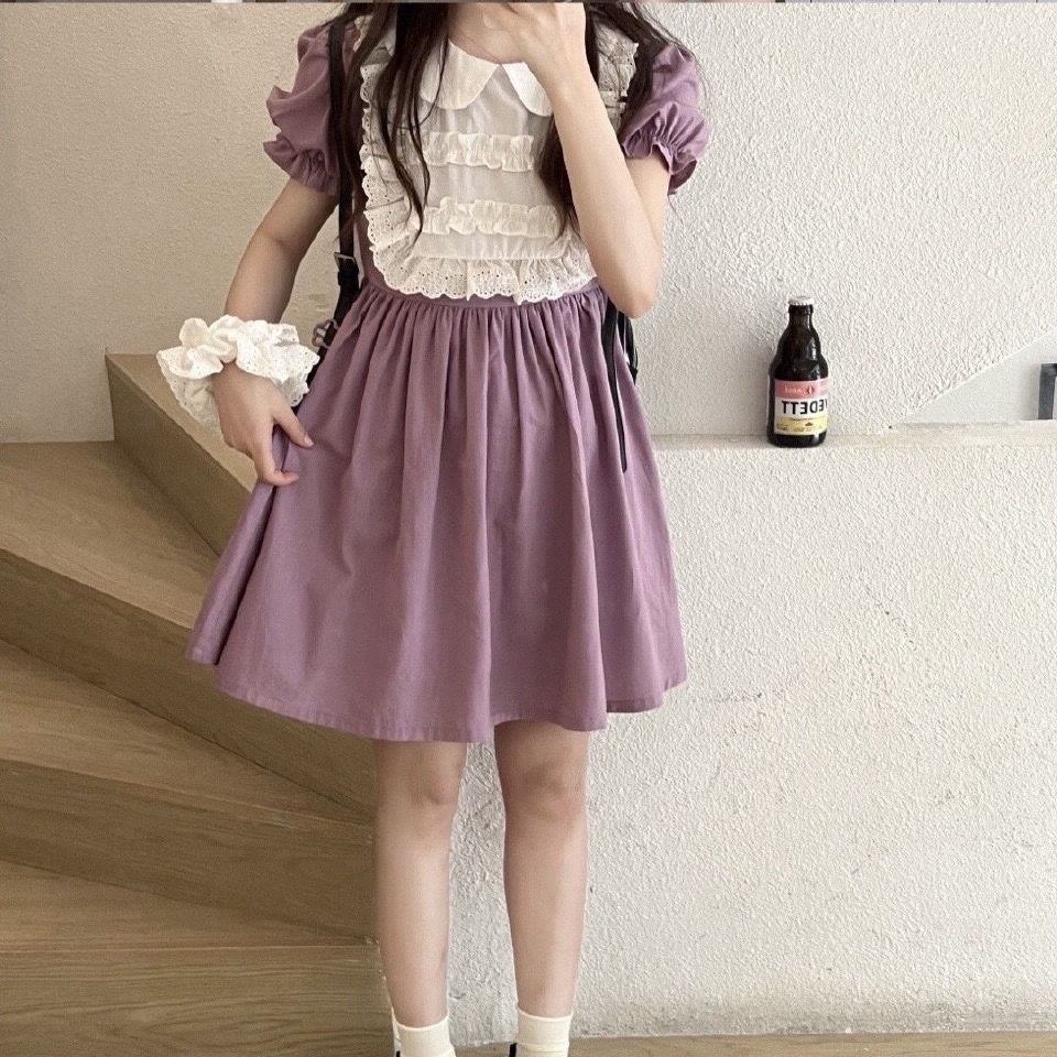 Váy babydoll Đầm Dáng Chữ a Tay Phồng Cổ Búp Bê Mềm Mại Phong Cách Nhật Bản Thời Trang Mùa Hè Cho Nữ