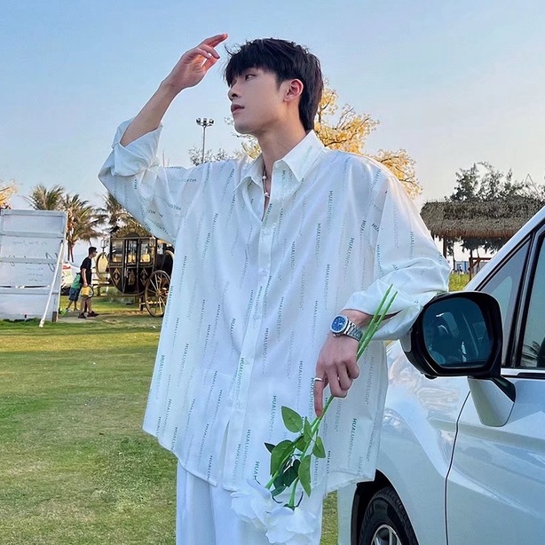 Áo Sơ Mi Nam Dài Tay Họa Tiết Hoa Văn High Quality Shirt For Men And Women Unisex Wide Korean Ice Silk Satin Tops