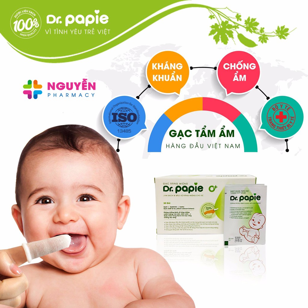 [HÀNG CÔNG TY] Gạc rơ lưỡi Dr. Papie hộp 30 miếng - vệ sinh răng miệng cho bé