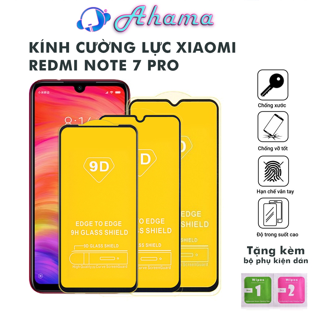 Kính Cường Lực Xiaomi Redmi Note 7 Pro Full màn độ bên cao chống trầy xước rơi vỡ tặng kèm khăn lau màn hình