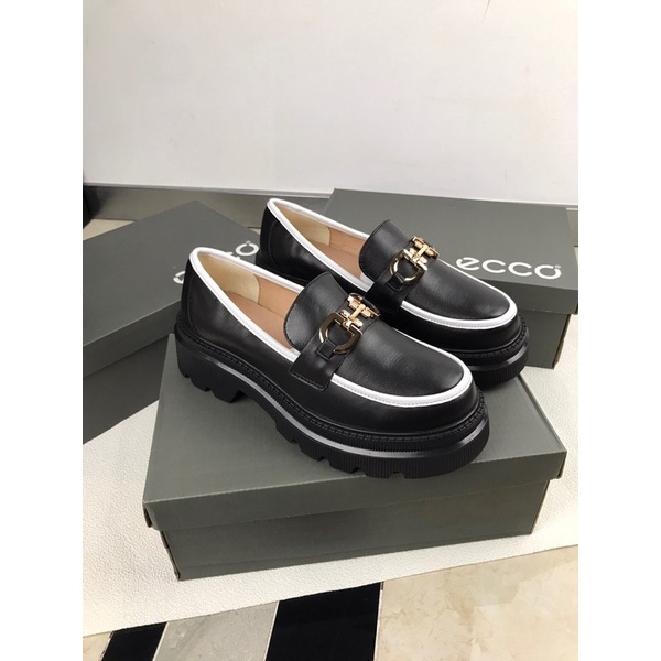 Giày tây lười nữ đế cao 5cm thương hiệu Ecco da thật cao cấp