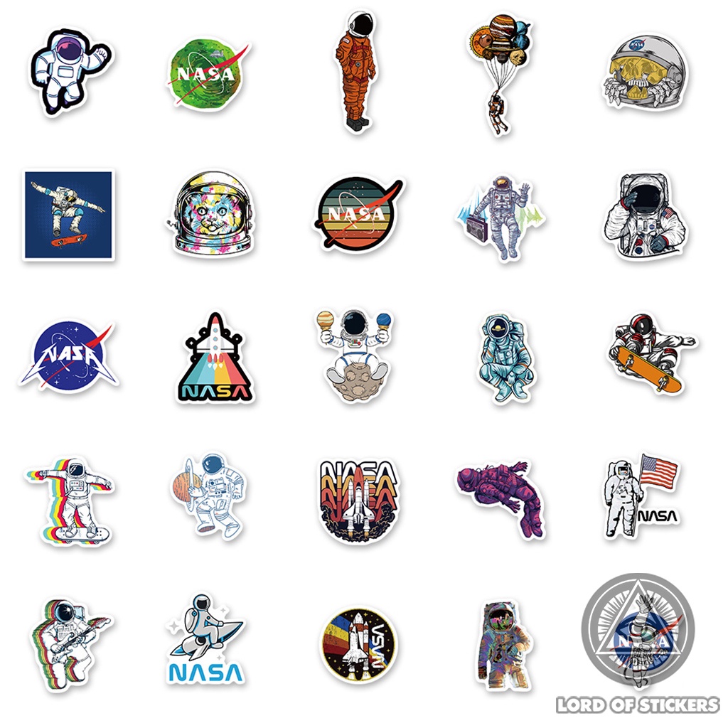 Set 50 Hình Dán Sticker NASA Chủ Đề Không Gian Vũ Trụ Cute Chống Thấm Nước Trang Trí Mũ Bảo Hiểm, Laptop, Ván Trượt, Sổ