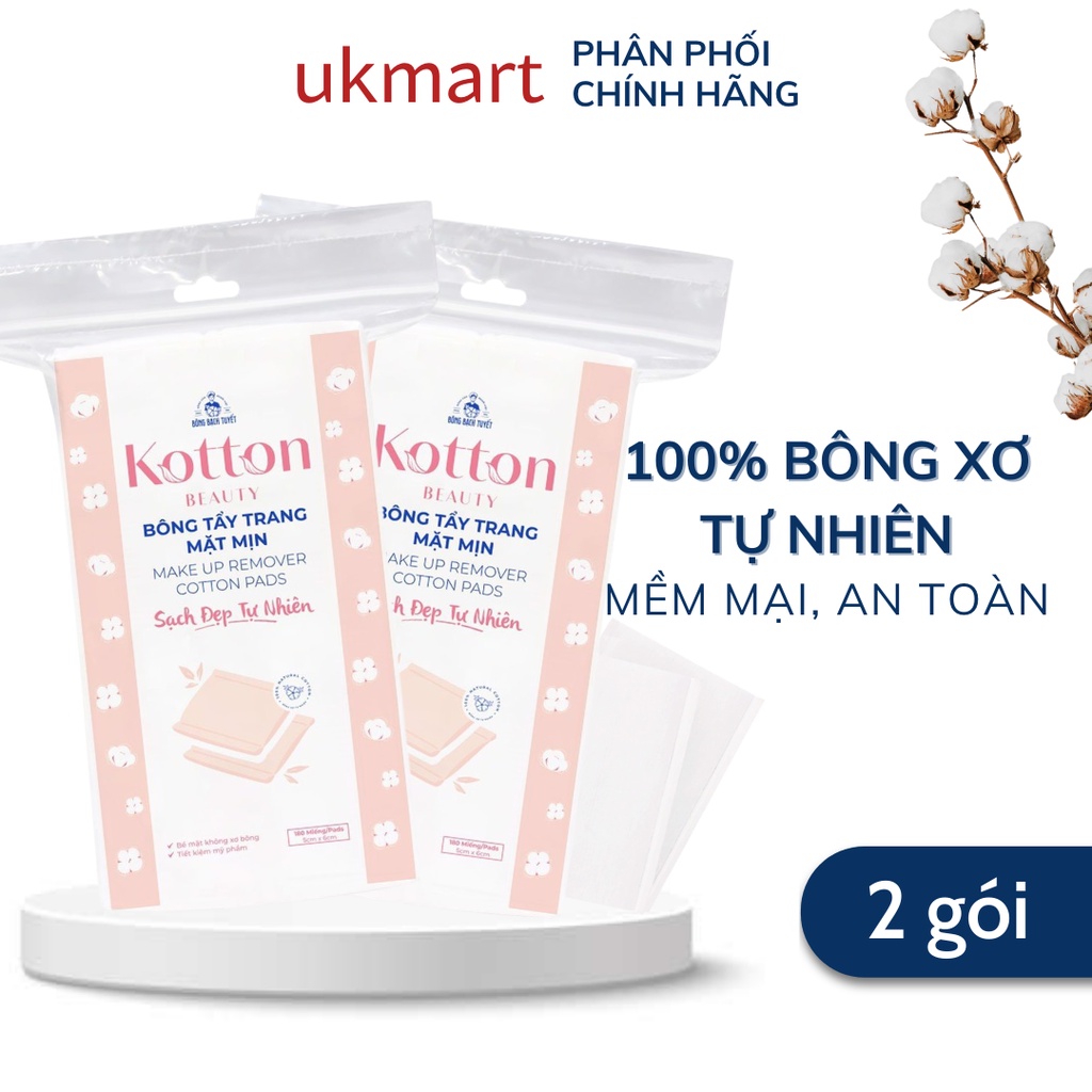 Bông Tẩy Trang Cotton Bề Mặt Mịn Kotton Beauty 180 Miếng