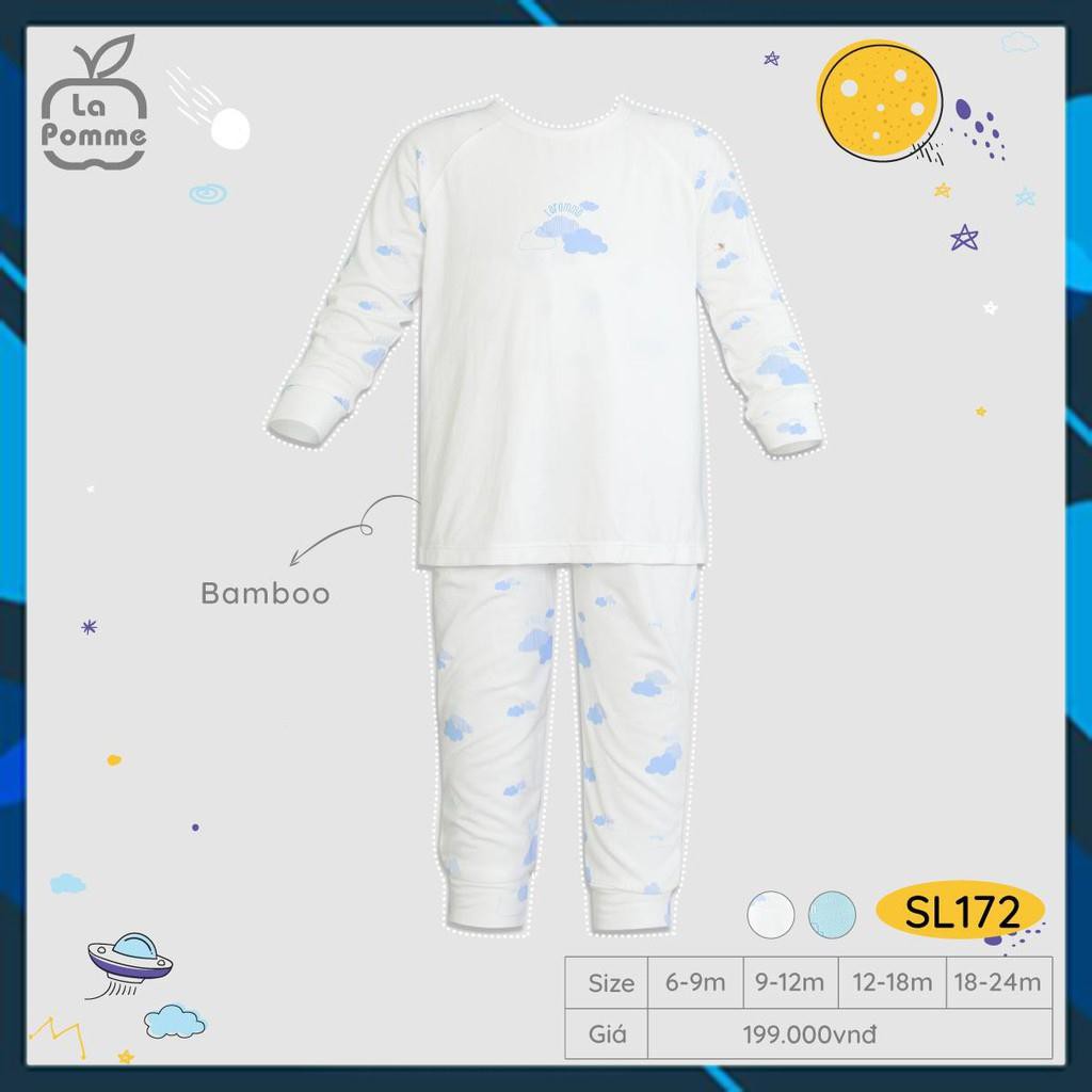 SL172 Bộ quần áo trẻ em dài tay La pomme đám mây cho bé trai bé gái, chất liệu bamboo sợi tre (có hai màu xanh trắng)