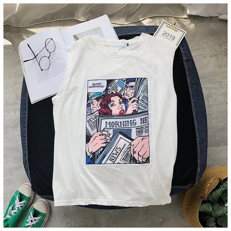 Áo Thun Tank Top Nữ A049 Form Rộng hoạt hình thể thao năng động Áo Phông 3 Lỗ Sát Nách thập Gym Yoga