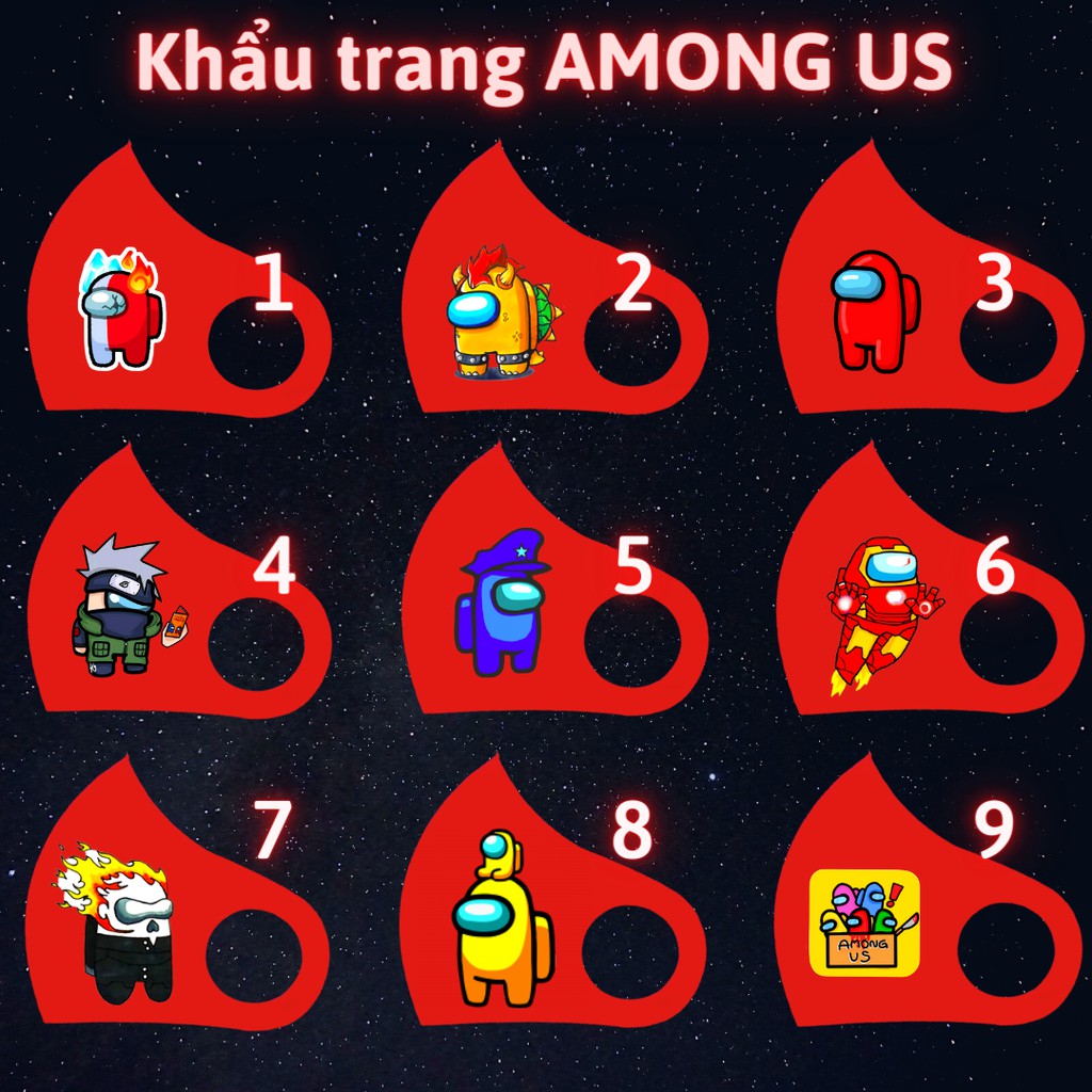 (45 MẪU) 1 cái khẩu trang vải Among Us - XANH BIỂN
