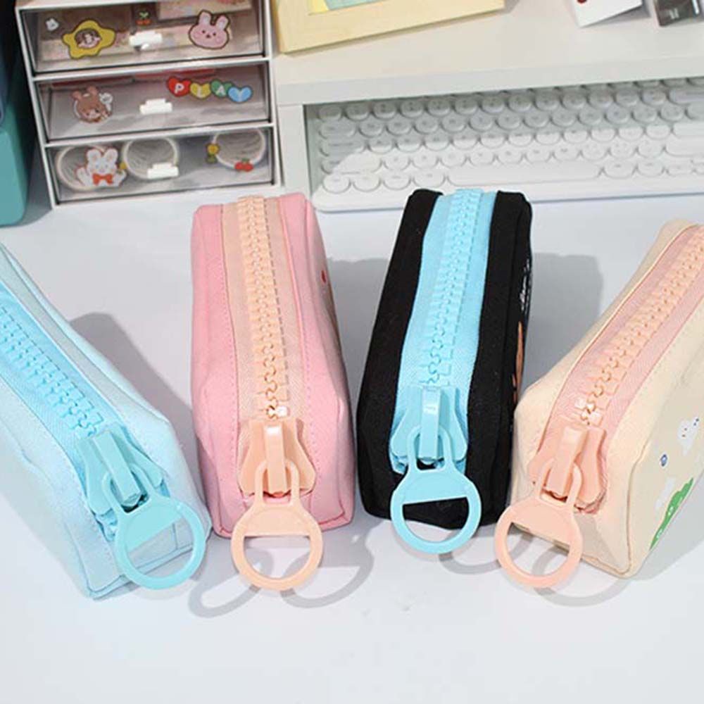 Túi đựng bút bằng vải canvas sức chứa lớn nhiều màu sắc có khóa kéo họa tiết gấu dễ thương