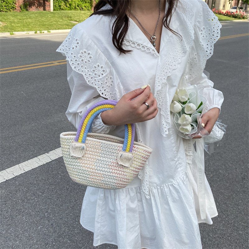 Túi Vintage Đan Cối Đám Mây Cầu Vòng