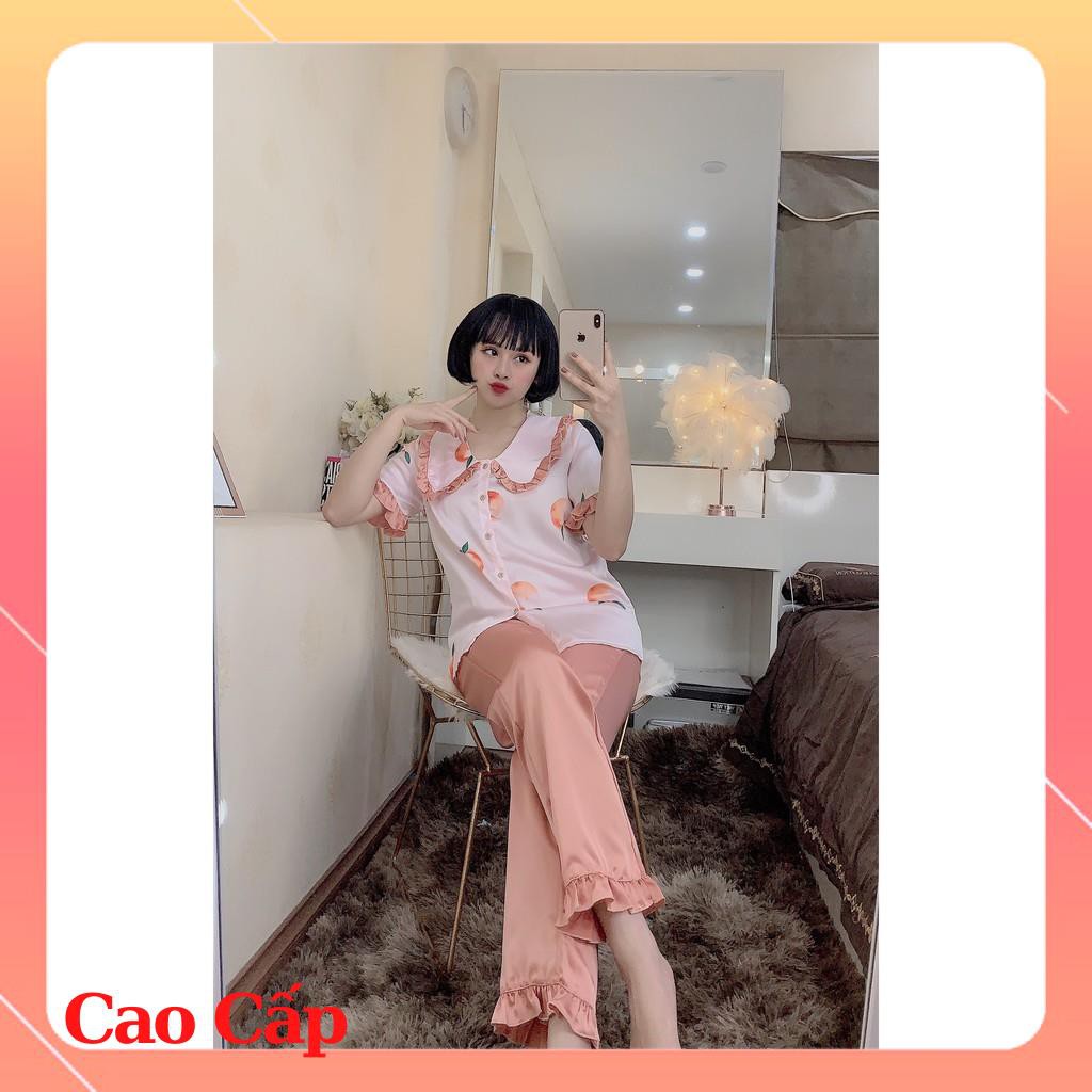 (Siêu phẩm) Đồ bộ PIJAMA tay ngắn quần dài lụa satin cao cấp, thoáng mát, quần trơn, áo họa tiết xinh xắn