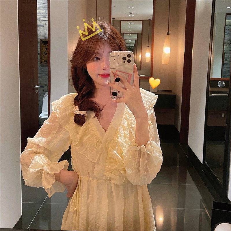 Đầm Midi Cổ Chữ V Thời Trang Mùa Xuân Pháp 2022 Cho Nữ