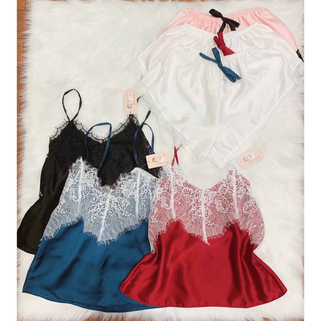 Đồ bộ 2 Dây, Đồ Ngủ Sexy Áo Và Quần, Chất Liệu Satin, Thích Hợp Mặc Nhà Thoải Mái, Quyến Rũ [DN13]