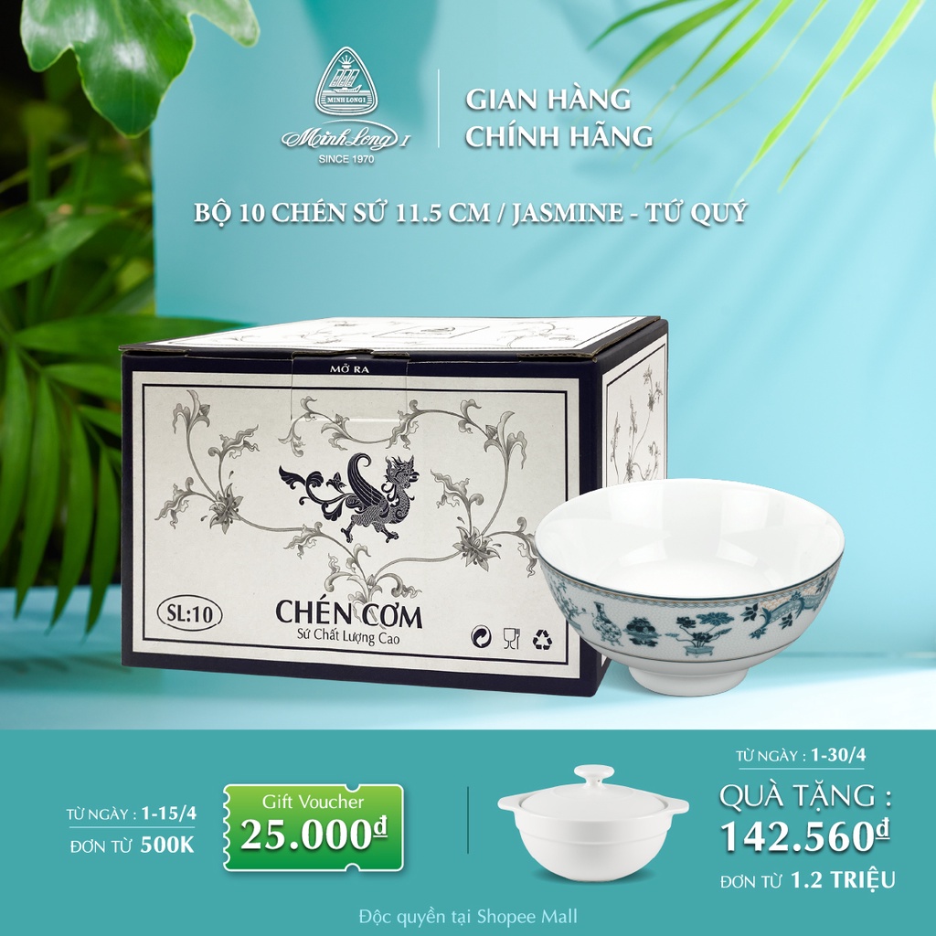 Bộ 10 chén cơm Minh Long 11.5 cm - Jasmine - Tứ Quý