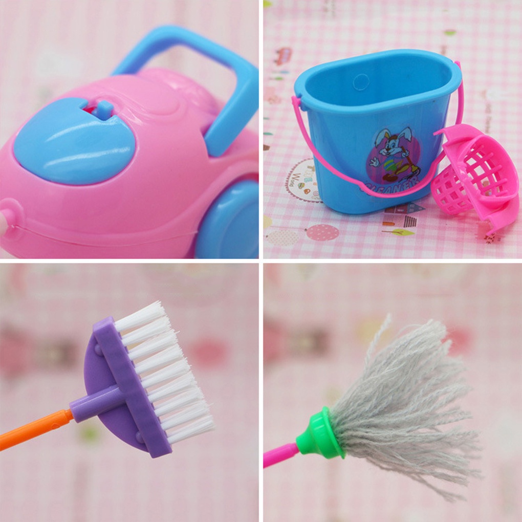 9pcs/set Mini Pretend Play Mop Broom Toys Cute Kids Cleaning Furniture Tools Kit House Clean Toys Color Random