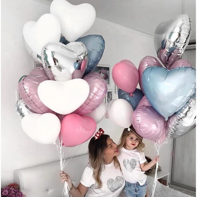 Bong Bóng Nhôm Hình Ngôi Sao, Bong bóng Hình Trái Tim 46cm, Trái Tim 3 Tầng Happy Day và I Love You Trang Trí Sinh Nhật