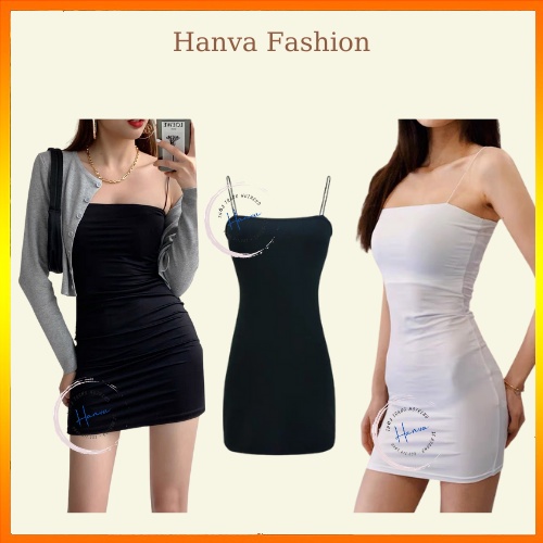 Váy Đầm Nữ 2 Dây Sợi Mảnh Sexy Dự Tiệc Chất Cotton Co Giãn 4 Chiều Ôm Sát Tôn Dáng Hanva