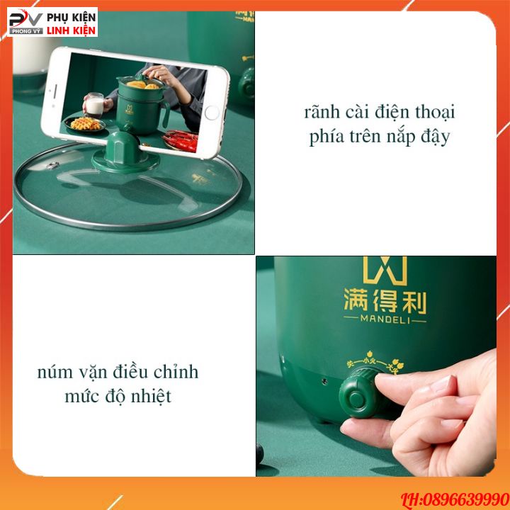 Nồi lẩu mini đa năng 2 tầng ca nấu mì điện núm xoay 2 nấc nhiệt kèm giá hấp 1,8L SHANBAN