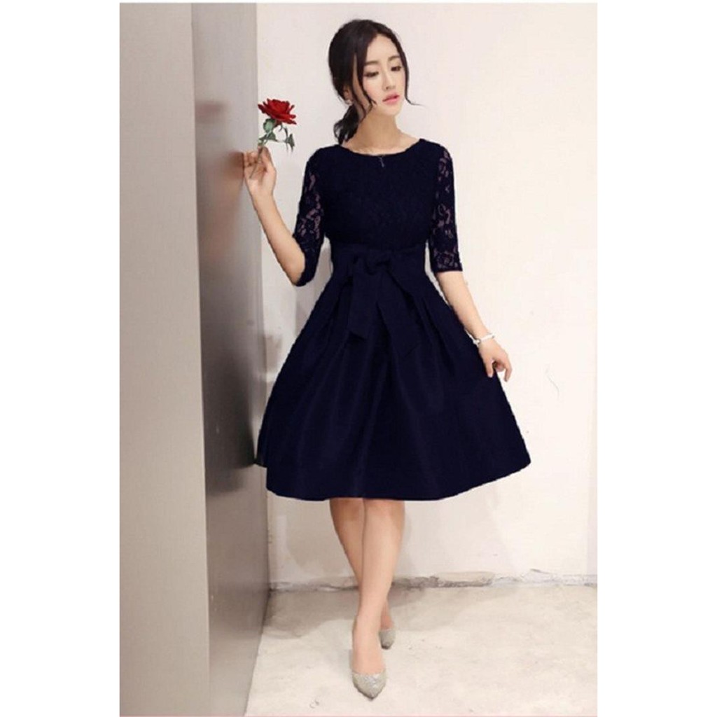 Đầm Xòe Phối Ren Thắt Nơ D268 | BigBuy360 - bigbuy360.vn