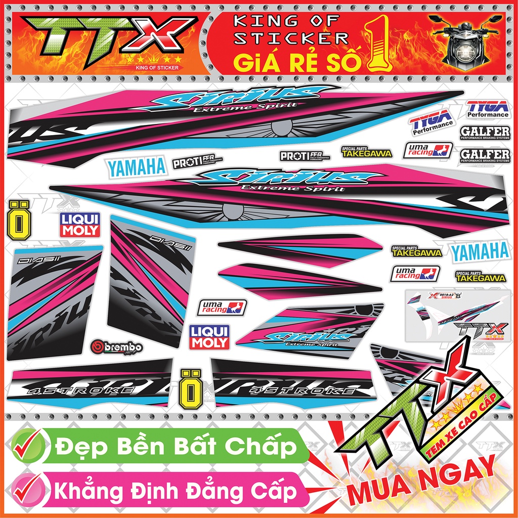 Tem Xe Sirius Hồng Xám Đen Mặt Trời Nhỏ - Tem Sirius 110 Đen Xám Hồng Siêu Đẹp - Mẫu Team Sirius Hồng Xám Đen