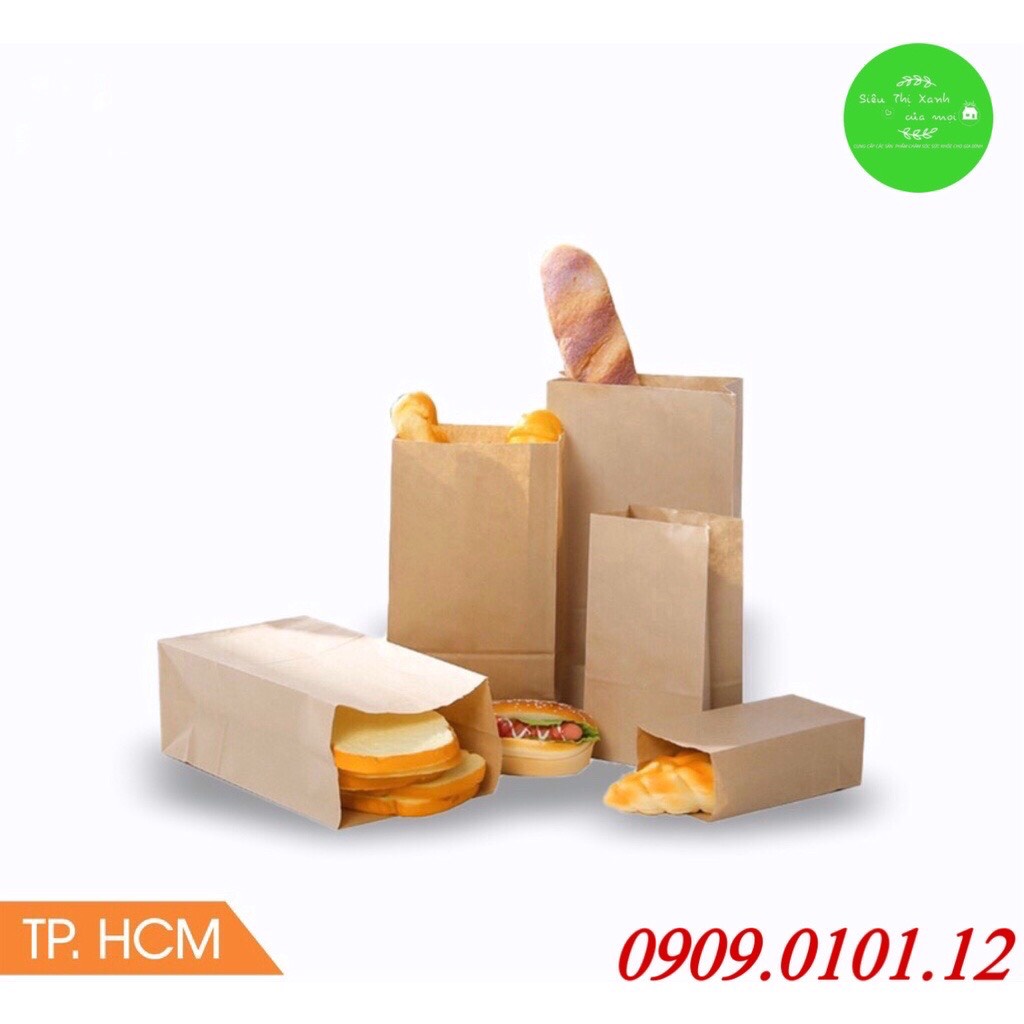 Túi giấy kraf cao cấp nhật bản (100 túi), Túi giấy đựng bánh mì in hoạ tiết, Túi đựng thực phẩm