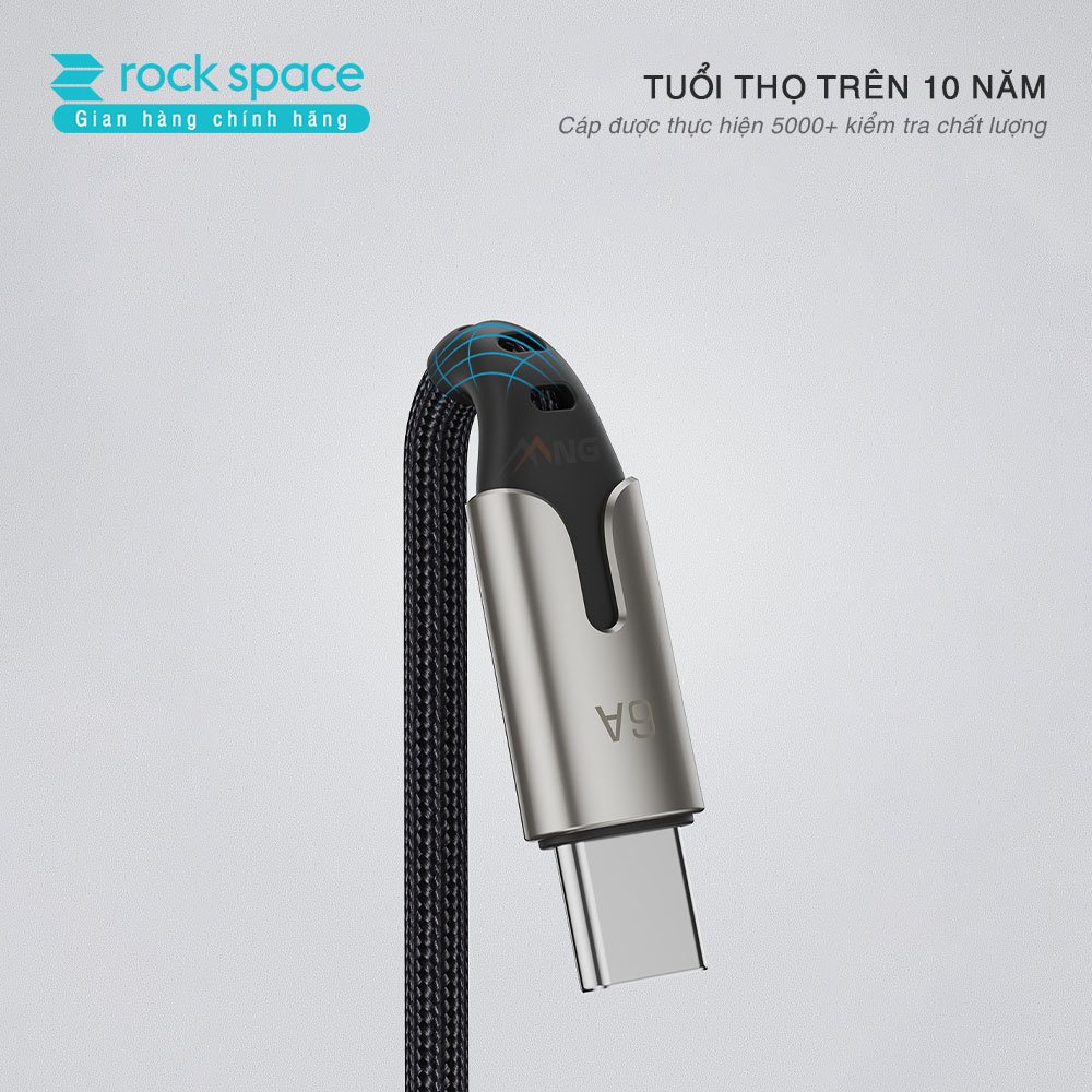 Dây cáp sạc nhanh TypeC Rockspace M1 dây dù sạc nhanh 6A cho samsung oppo, độ dài 1m, hàng chính hãng bảo hành 12 tháng