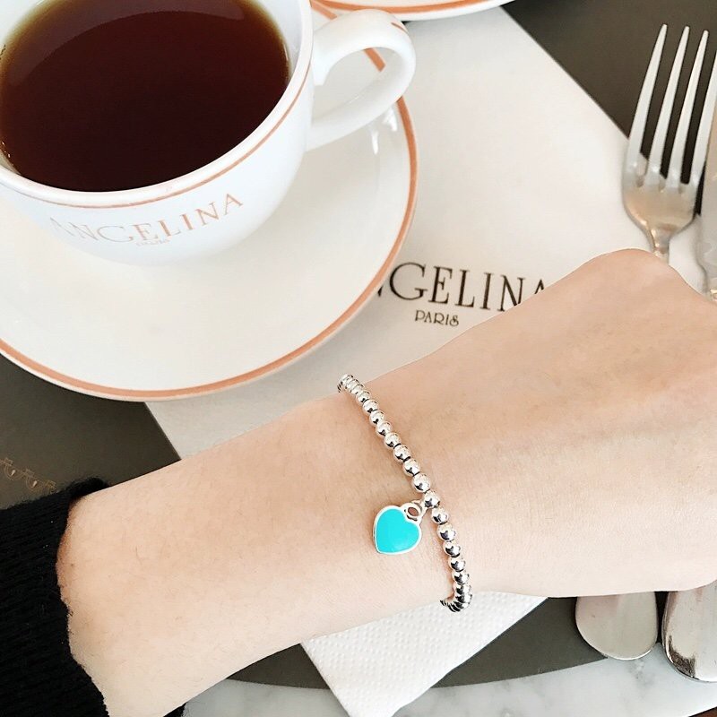 Dây chuyền/vòng tay bạc S925 mặt hình trái tim tráng men màu xanh dương