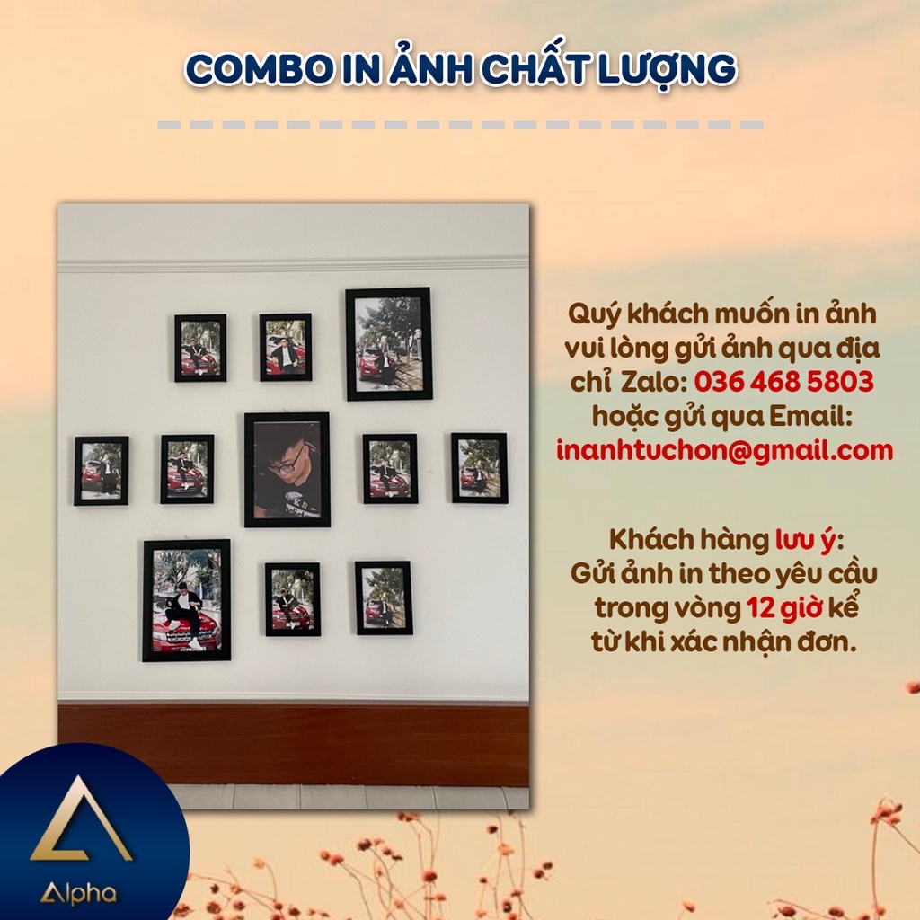 Bộ 11 khung ảnh treo tường ALPHA S11, set 11 khung tranh trang trí in ảnh miễn phí