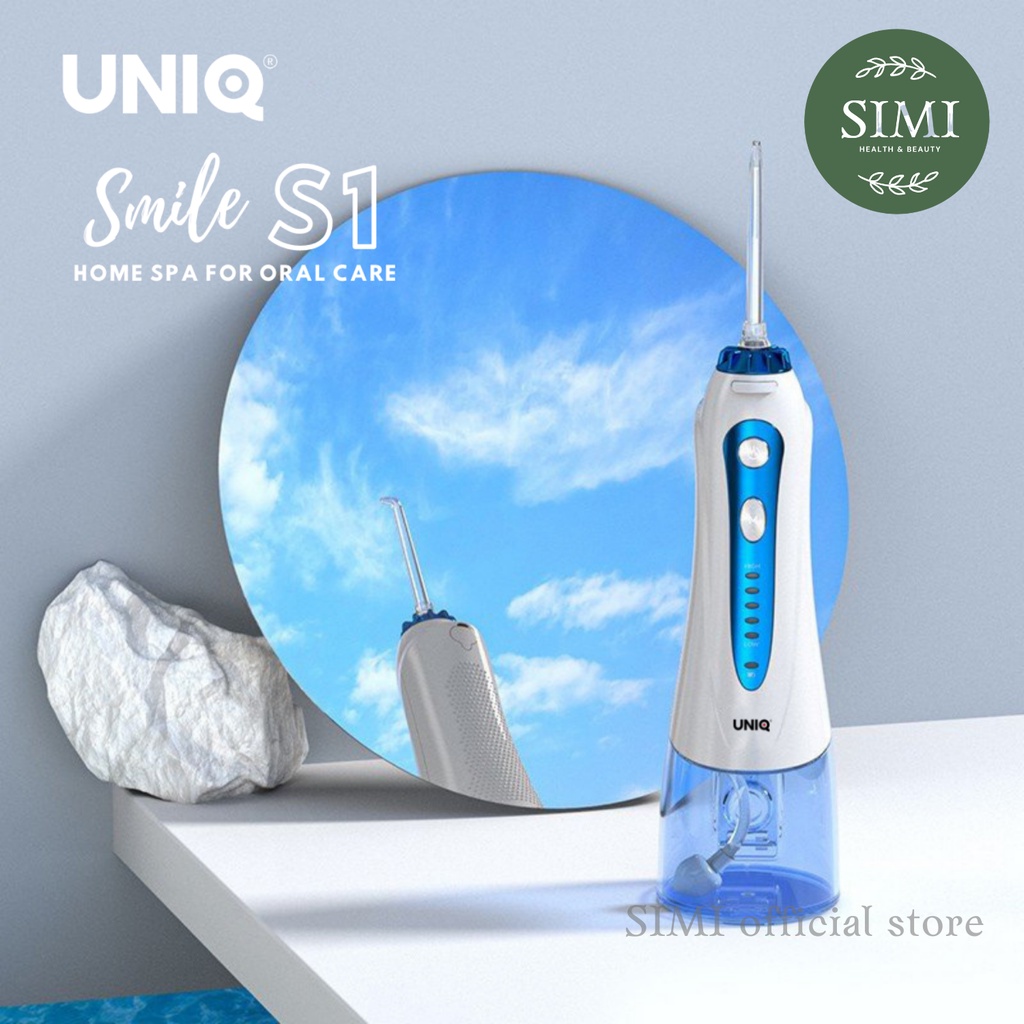 Tăm Nước Cầm Tay UNIQ Smile S1 máy vệ sinh răng miệng waterpik gia đình mini xịt xỉa rửa sạch răng niềng cạo lưỡi 300ml