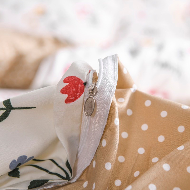 Bộ chăn ga gối Cotton poly M2T bedding Vườn nhỏ, vỏ chăn mền, drap nệm và 2 vỏ gối