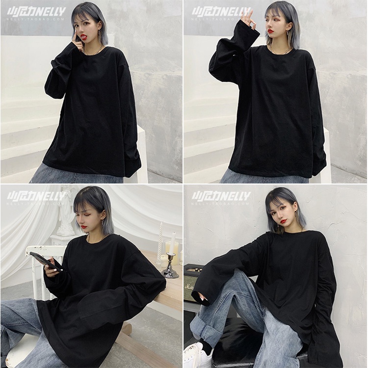 Áo phông Nelly Heybig dài tay trơn màu đen