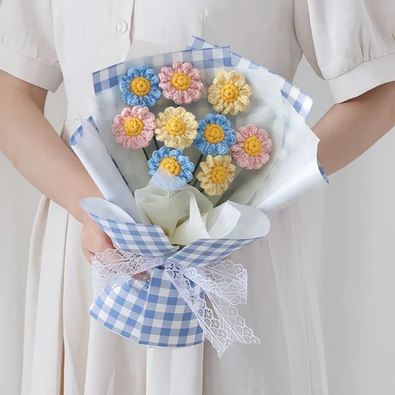 Bó Hoa Cúc Giả Đan Len Thủ Công Dùng Làm Quà Tặng Valentine