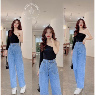 Quần jean nữ quần bò ống rộng cạp cao 1 nút quảng châu phong cách hàn quốc 185