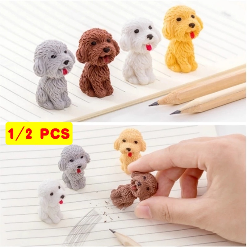 Bộ 1/2 Cục Tẩy Bút Chì Hình Chú Chó Teddy Hoạt Hình 3.5*2.5CM/ Mini