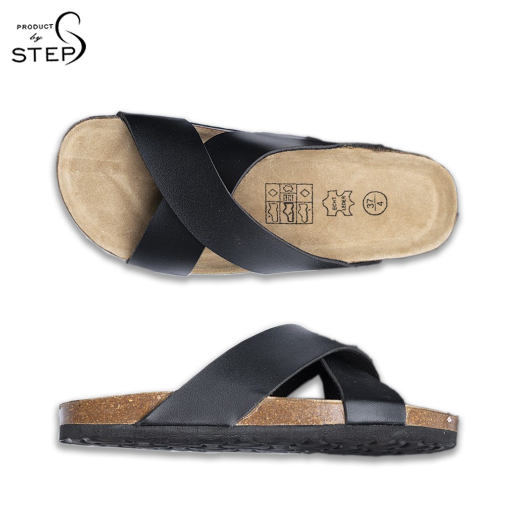 Dép đế trấu Unisex Da tổng hợp Quai Chéo