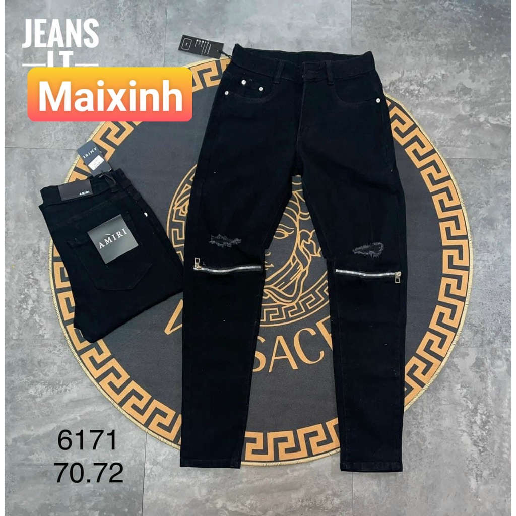 Quần jean nam xanh thêu v2026 rách cá tinh độc