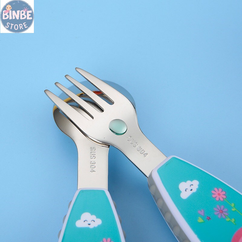 Thìa ăn dặm, set thìa dĩa ăn dặm inox 304 cao cấp cho bé trai bé gái Binbestore