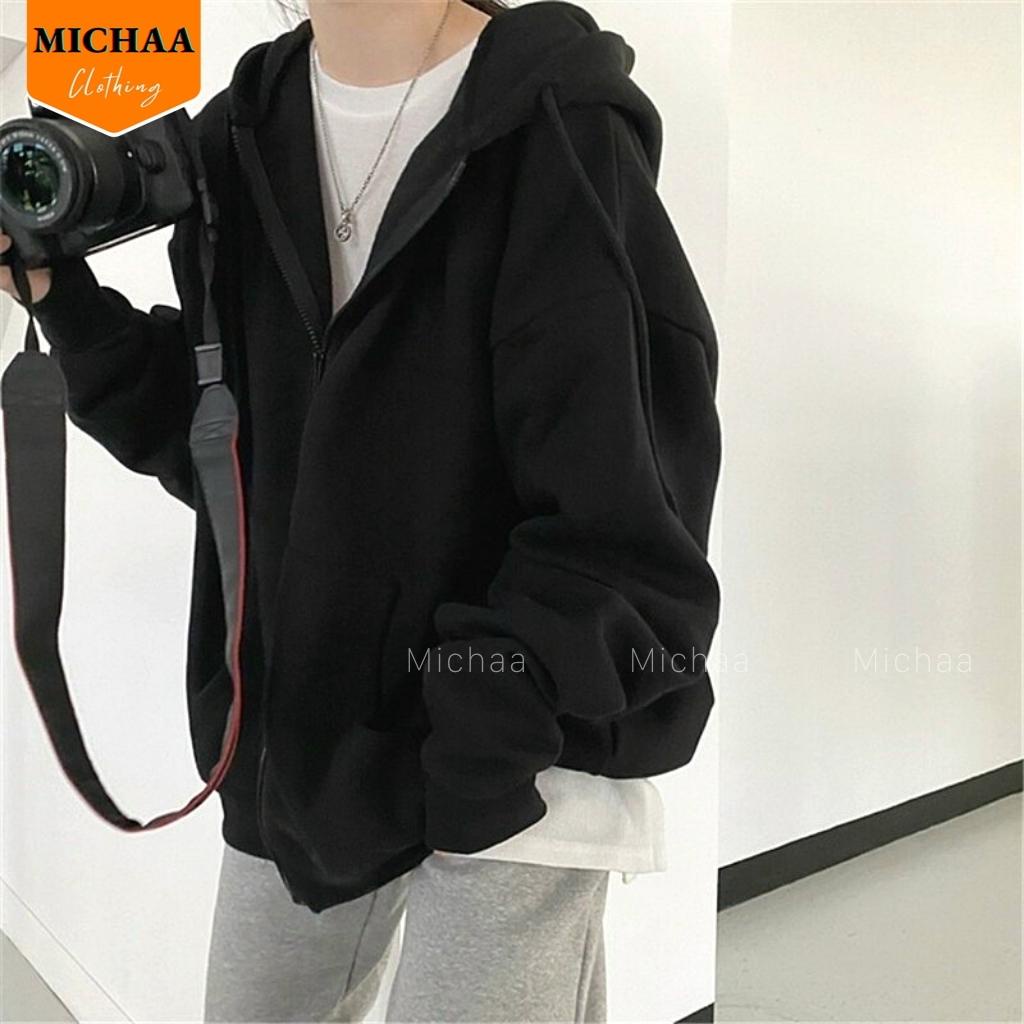 Áo Khoác Nỉ TRƠN TAY PHỒNG Dây Kéo Zip Nam Nữ Ulzzang Unisex Form Rộng Đẹp - MICHAA | BigBuy360 - bigbuy360.vn