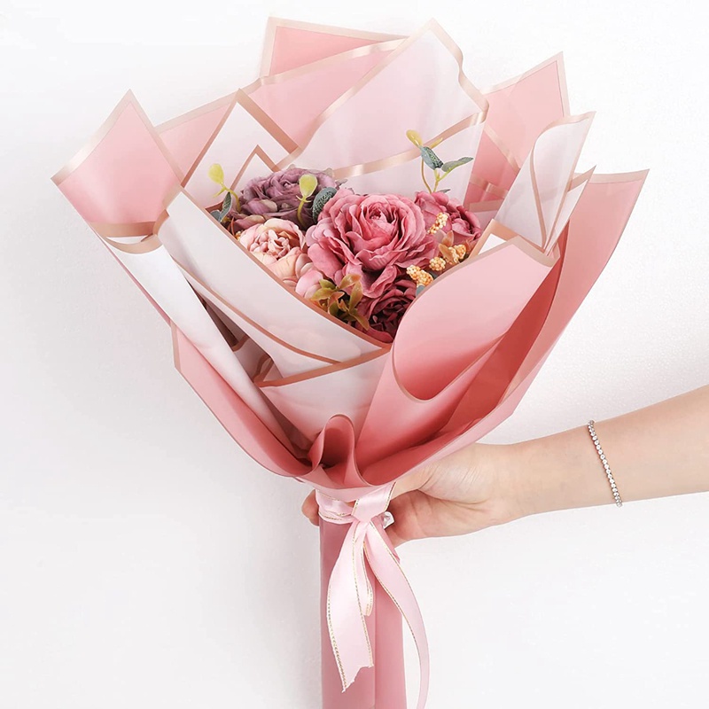 Set 60 Giấy Gói Hoa Chống Thấm Nước Màu Trắng Đen Viền Vàng