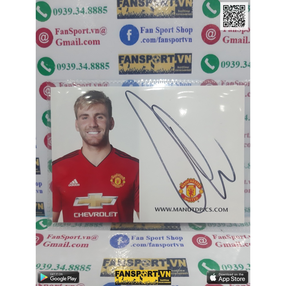 Ảnh chữ ký cầu thủ bóng đá Luke Shaw Manchester United 2018-2019 home signed photo