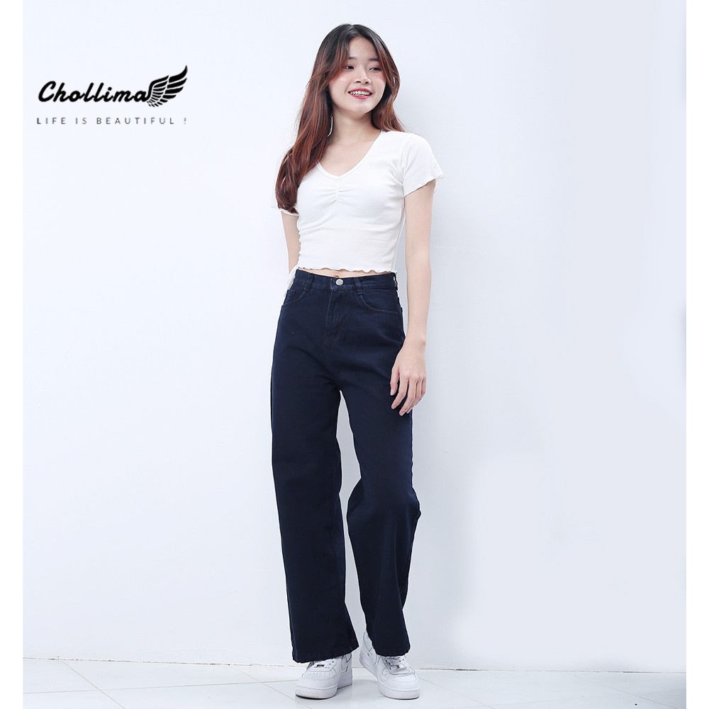 Quần jean nữ Chollima ống rộng SIMPLE JEAN dài 98cm QD026