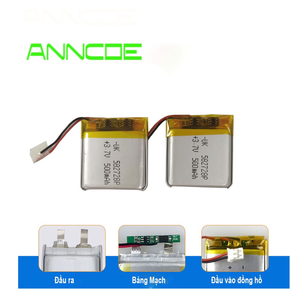 Pin ANNCOE 500 mAh - Zise: 582728 thay thế cho các loại đồng hồ thông minh trên thị trường