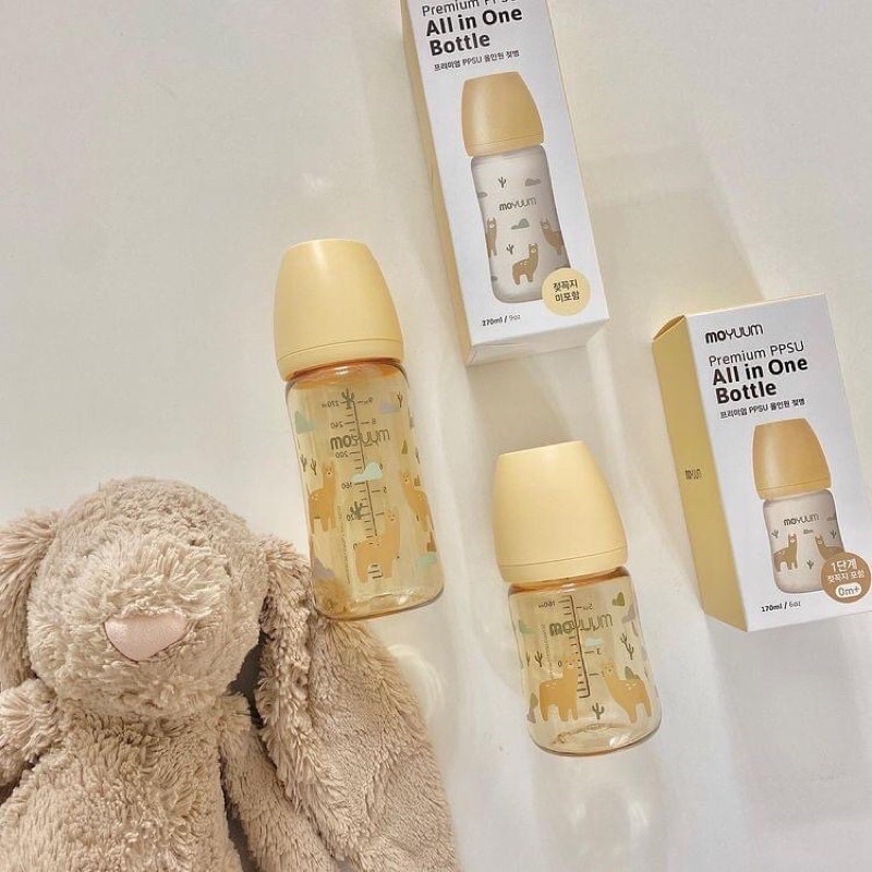 Bình sữa Moyuum Cloud, mẫu mới Limited 2021 Họa Tiết Xanh Lá,moyuum mây, Lạc Đà 170ml/270ml (Hỗ trợ Chọn Núm)