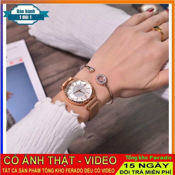 [ xả kho ] Đồng hồ nữ 4426 dây thép lụa khóa nam châm mặt tròn số la mã