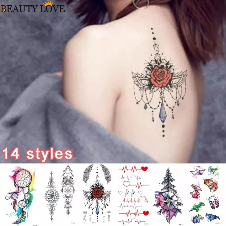 1 Tấm Hình Xăm Dán Tạm Thời Chống Nước Họa Tiết Hoa mandala Màu Đen