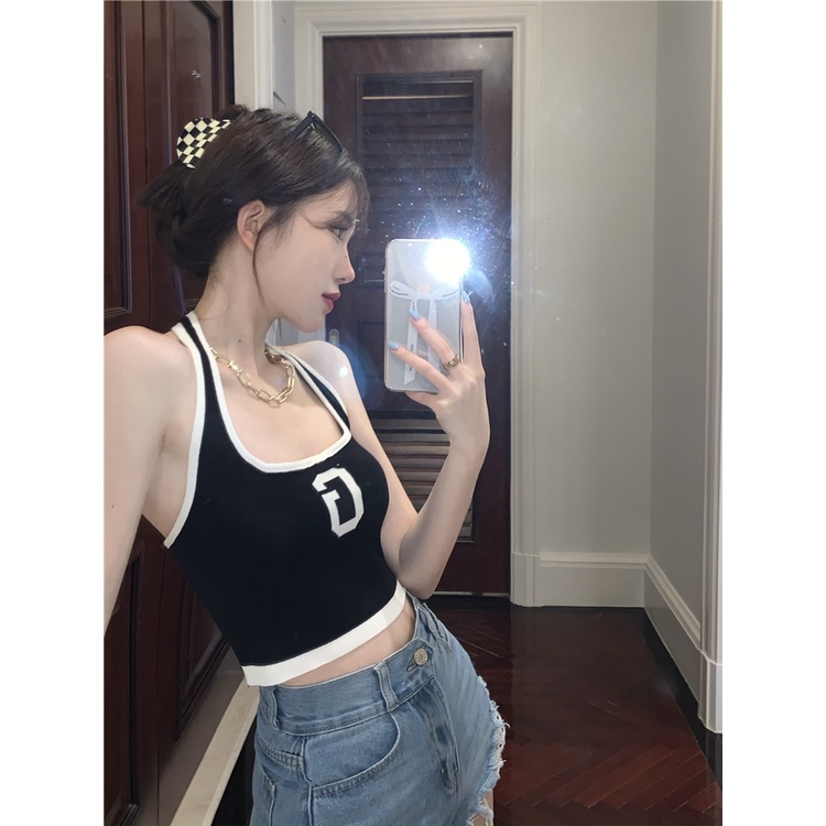 HUANG YOYO Áo Hai Dây Dệt Kim Ôm Dáng Phong Cách Hàn Quốc Thời Trang Cho Nữ