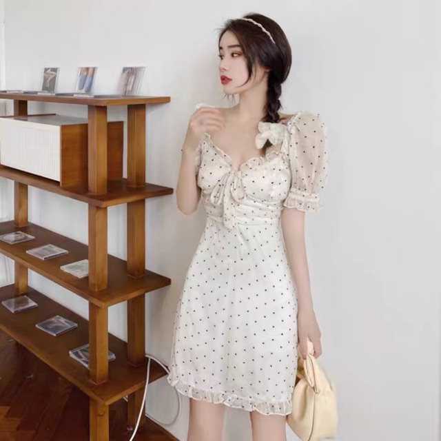 Váy chấm bi tay phồng cúp ngực siêu xinh Quảng Châu
