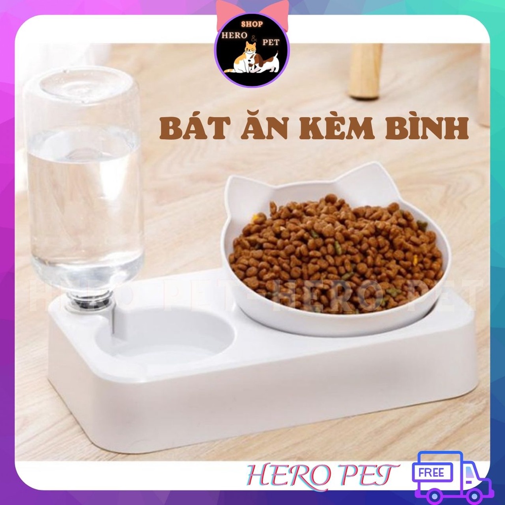 Bát ăn tự động cho thú cưng chó mèo, bát ăn kèm bình nước uống cho chó mèo - Hero Petshop