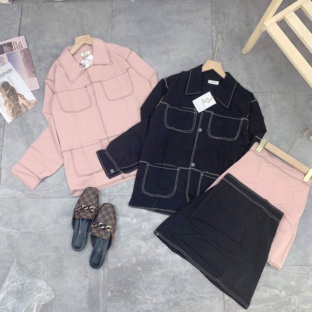 Set vest nữ sơ mi mix chân váy - Áo vest kèm chân váy viền nổi | BigBuy360 - bigbuy360.vn