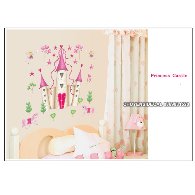 Decal trang trí tường - Lâu Đài Tình Yêu Hồng