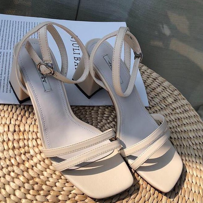 Giày Cao Gót Sandal Nữ Đế Vuông 5 Phân Quai Mảnh 2 Dây Màu Đen/Trắng/Nude Mã N49