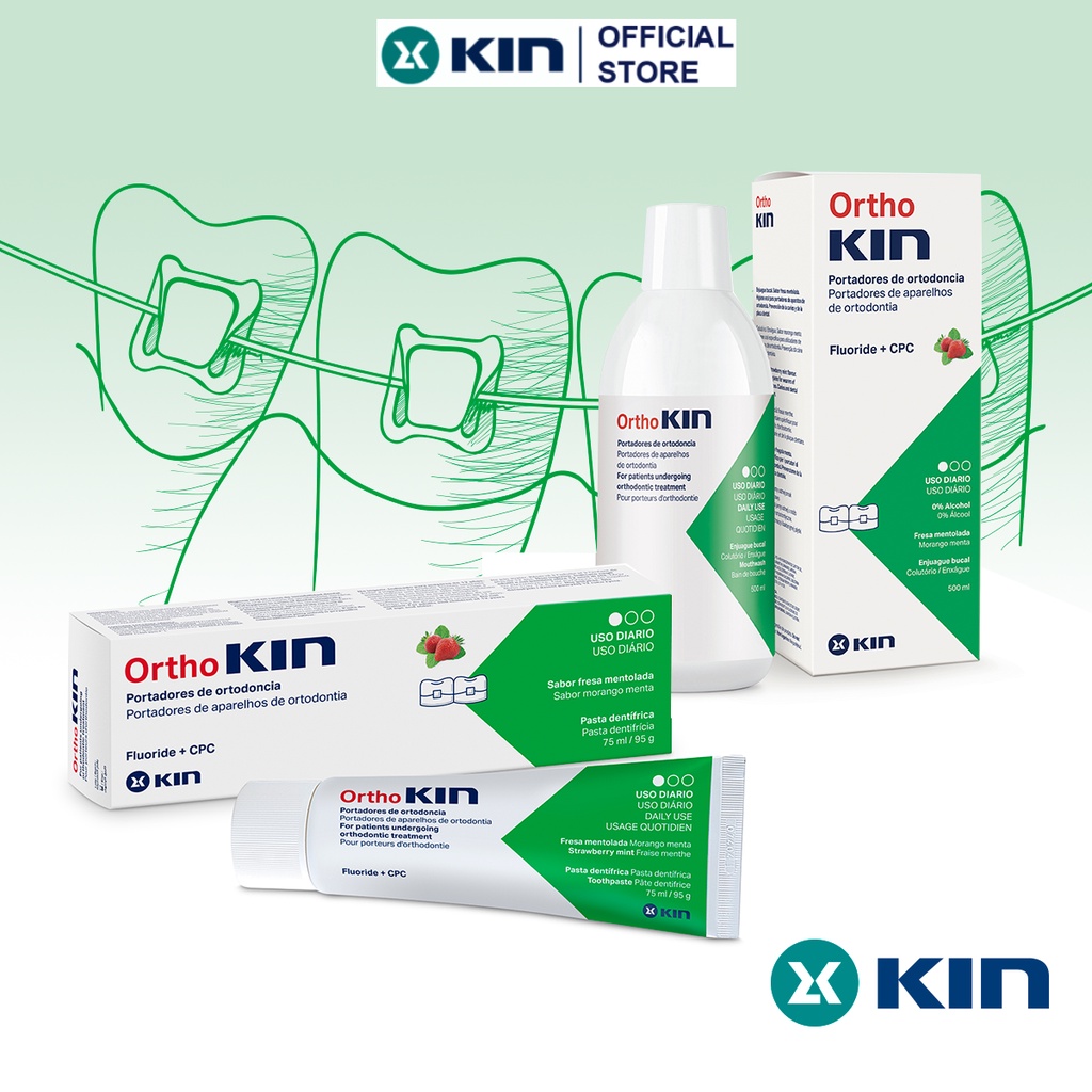 KIN | COMBO Chăm Sóc Răng Niềng ORTHOKIN ®: Nước Súc Miệng 500 ML + Kem Đánh Răng 95g - CHUYÊN DỤNG CHO RĂNG NIỀNG